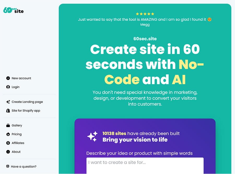 60sec.site Ai Website Builder - AI Tools Directory